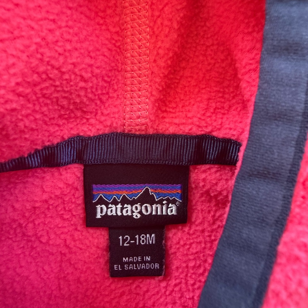 Patagonia Baby Micro D Fleece Zip Hoodie Hot Pink Navy 12-18 Months Girl - Picture 3 of 3